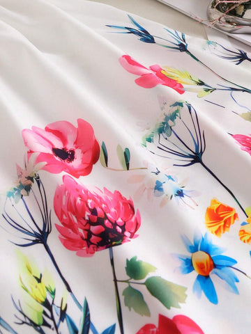 Young Girl's Summer Open Shoulder Short Sleeve Floral Print Loose A-Line Dress