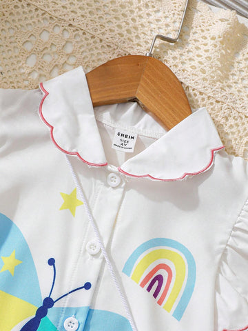 Young Girls' Summer Painted Printed Flutter Sleeve Dress