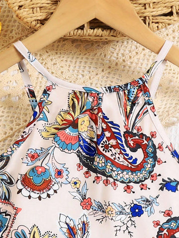 Young Girls' Summer Paisley Print Spaghetti Strap Dress