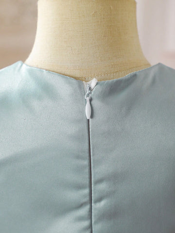 Young Girls Summer Princess Dress, Fashion Elegant Party Princess Dress, Splice Style Round Neck Open Shoulder Puff Sleeve Short Sleeve