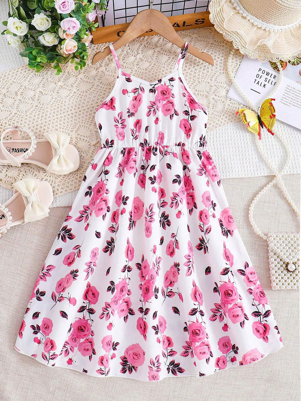 Young Girl's Summer Romantic Floral Print Spaghetti Strap Dress