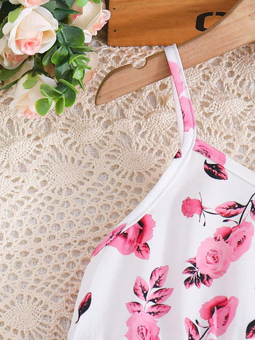 Young Girl's Summer Romantic Floral Print Spaghetti Strap Dress