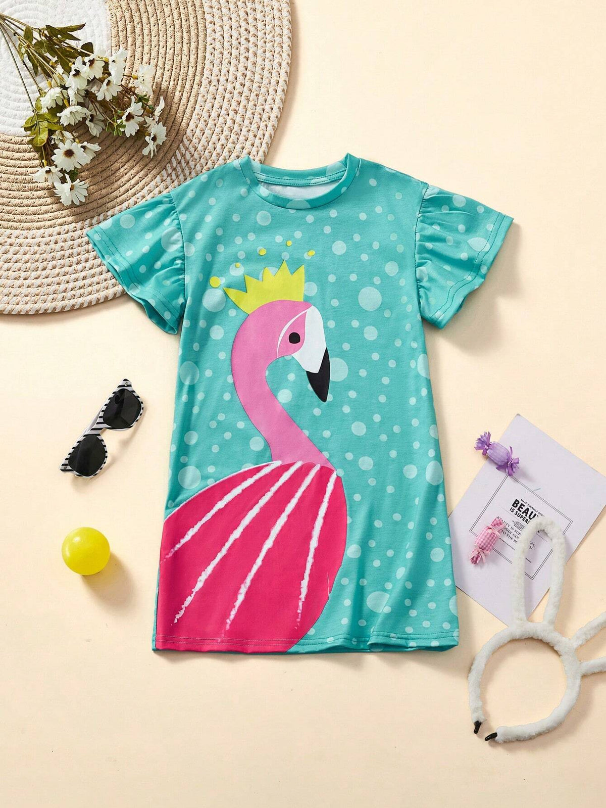 Young Girl's Summer Ruched Short Sleeve Dress, Soft And Comfortable Fabric, Cool Countryside Style, Simple And Fashionable, Perfect For Weekend Travel And Beach Play