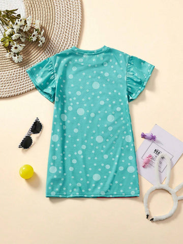 Young Girl's Summer Ruched Short Sleeve Dress, Soft And Comfortable Fabric, Cool Countryside Style, Simple And Fashionable, Perfect For Weekend Travel And Beach Play