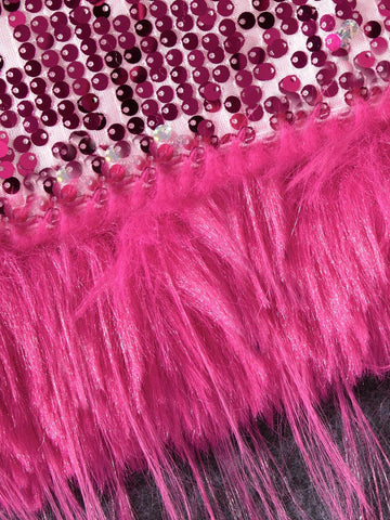 Young Girl's Summer Sequin Patchwork Furry Hem Glamorous Sleeveless Dress