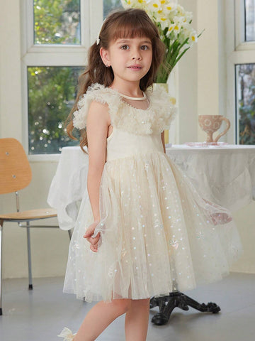 Young Girl's Summer Shiny Silver Sequin Mesh Patchwork Dress