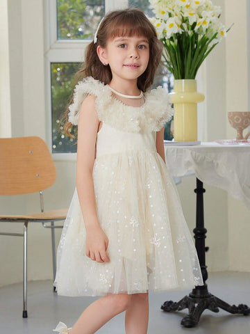 Young Girl's Summer Shiny Silver Sequin Mesh Patchwork Dress