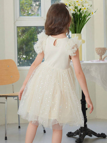 Young Girl's Summer Shiny Silver Sequin Mesh Patchwork Dress