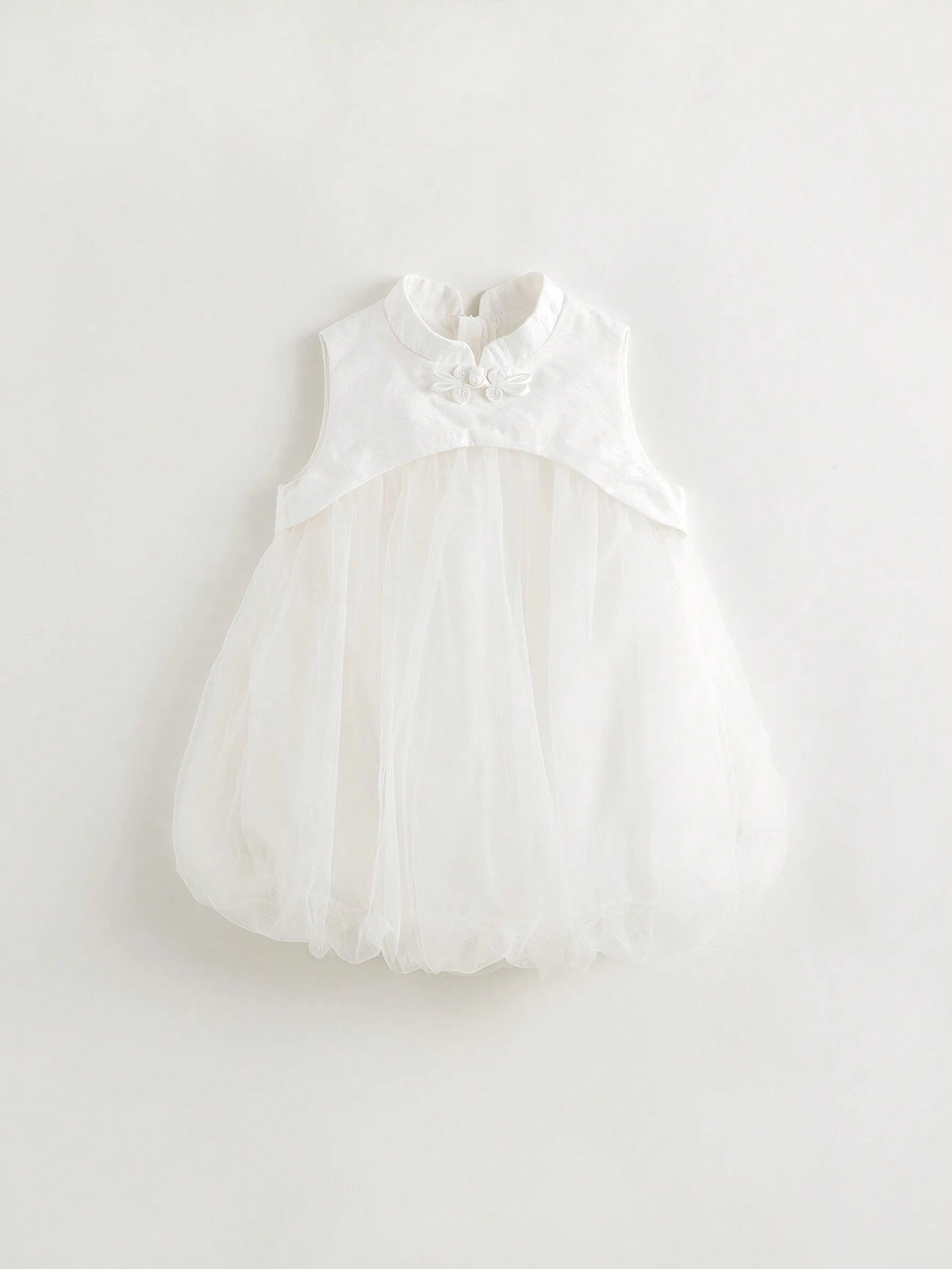 Young Girls' Summer Sleeveless Cheongsam Collar Mesh & Bud Patchwork Dress