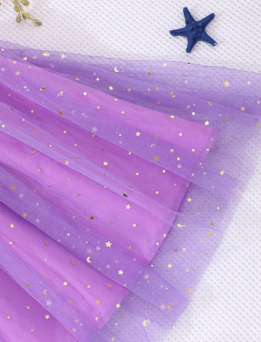 Young Girls' Summer Sleeveless Fish Scale Print Mesh Princess Dress With Bowknot Decoration