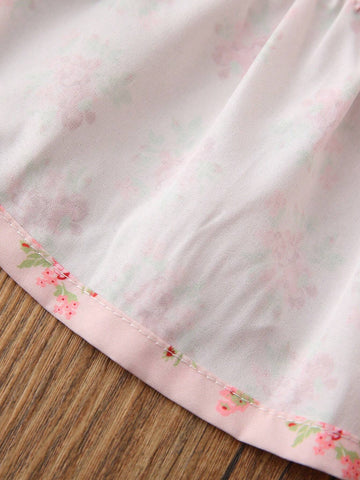 Young Girls' Summer Sleeveless Lace Trimmed Floral Printed Ruffle Hem Dress