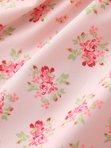 Young Girls' Summer Sleeveless Lace Trimmed Floral Printed Ruffle Hem Dress