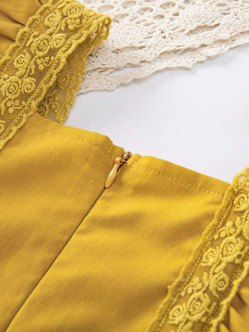 Young Girl's Summer Solid Color Square Neck Ruffle Trim Top