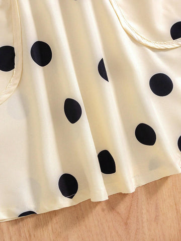 Young Girls' Summer Sweet French Ladylike Polka Dot Print Halterneck Dress With Double Pockets For Casual And Comfortable Look
