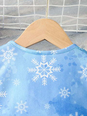 Young Girl's Summer Thin Snowflake Pattern Printed Cute Casual Ruffle Hem Dress