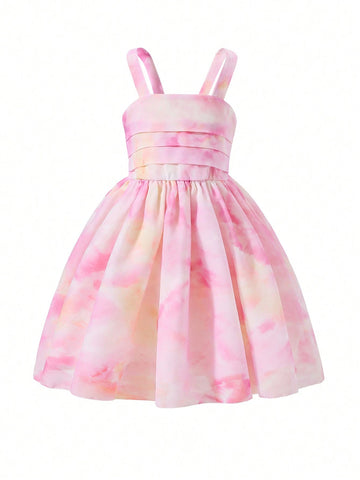 Young Girls' Summer Tie-Dyed Printed Halter Neck Mini Dress
