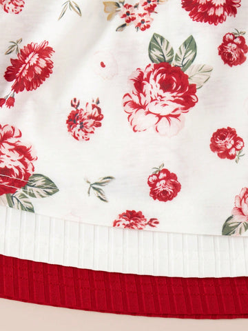 Young Girls Suspenders Fashion Flower Print Solid Color Button Casual Dress