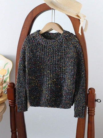 Young Girls Sweaters - Adorable Double Layer Crew Neck Knitted Pullover, Elegant And Fashionable, Suitable For Daily Outings And Travel, Warm For Autumn/Winter