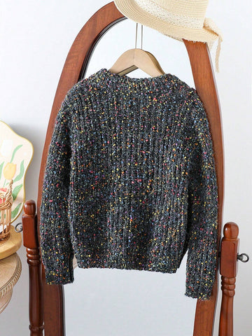 Young Girls Sweaters - Adorable Double Layer Crew Neck Knitted Pullover, Elegant And Fashionable, Suitable For Daily Outings And Travel, Warm For Autumn/Winter