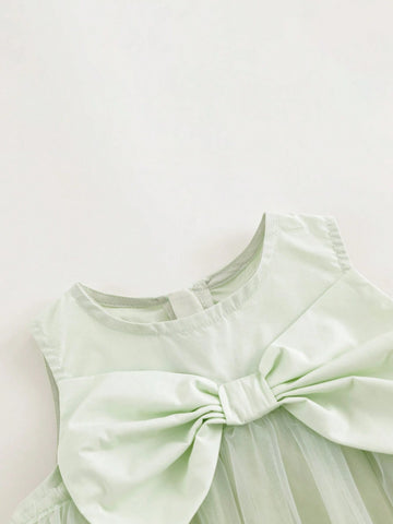 Young Girls Sweet And 3D Bowknot Mesh Top Dress Princess Dress, Summer