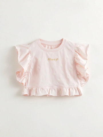 Young Girls' Sweet And Lovely Lace Cap Sleeve T-Shirt With Round Neckline, Breathable, Summer