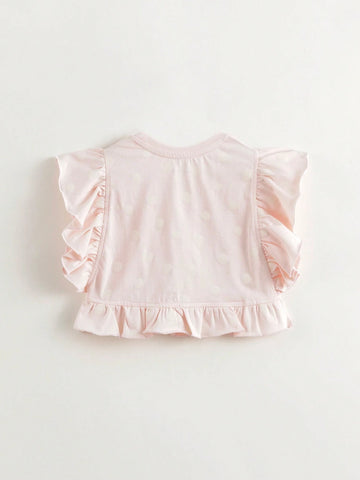Young Girls' Sweet And Lovely Lace Cap Sleeve T-Shirt With Round Neckline, Breathable, Summer