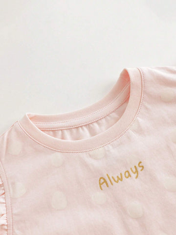 Young Girls' Sweet And Lovely Lace Cap Sleeve T-Shirt With Round Neckline, Breathable, Summer