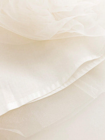 Young Girls' Sweet And Romantic 3D Flower Skirt Mesh Round Neck Sleeveless Dress, Summer