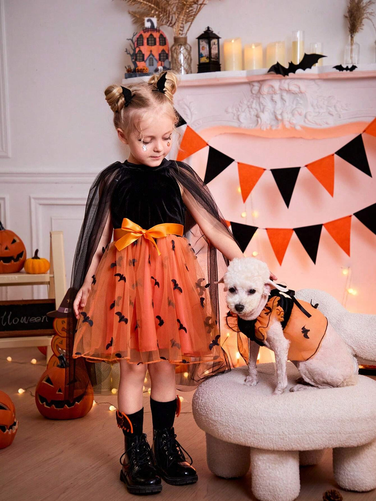 Young Girls Sweet Elegant Embroidered Bat Wing Cloak Dress, Suitable For Halloween, Travel, Shopping, Holiday, Party, Daily Wear, Spring, Autumn, Winter, Fitted Long Sleeve For Cute Girls