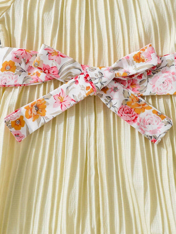 Young Girls' Sweet Floral Elegant Puff Sleeve Dress
