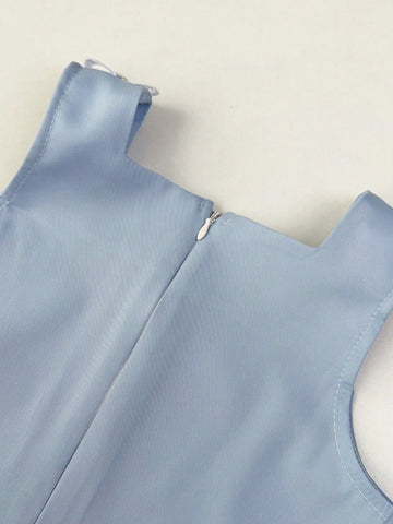 Young Girls Sweet Three-Dimensional Bow Sleeveless Hem Pleated Dress Suitable For Summer