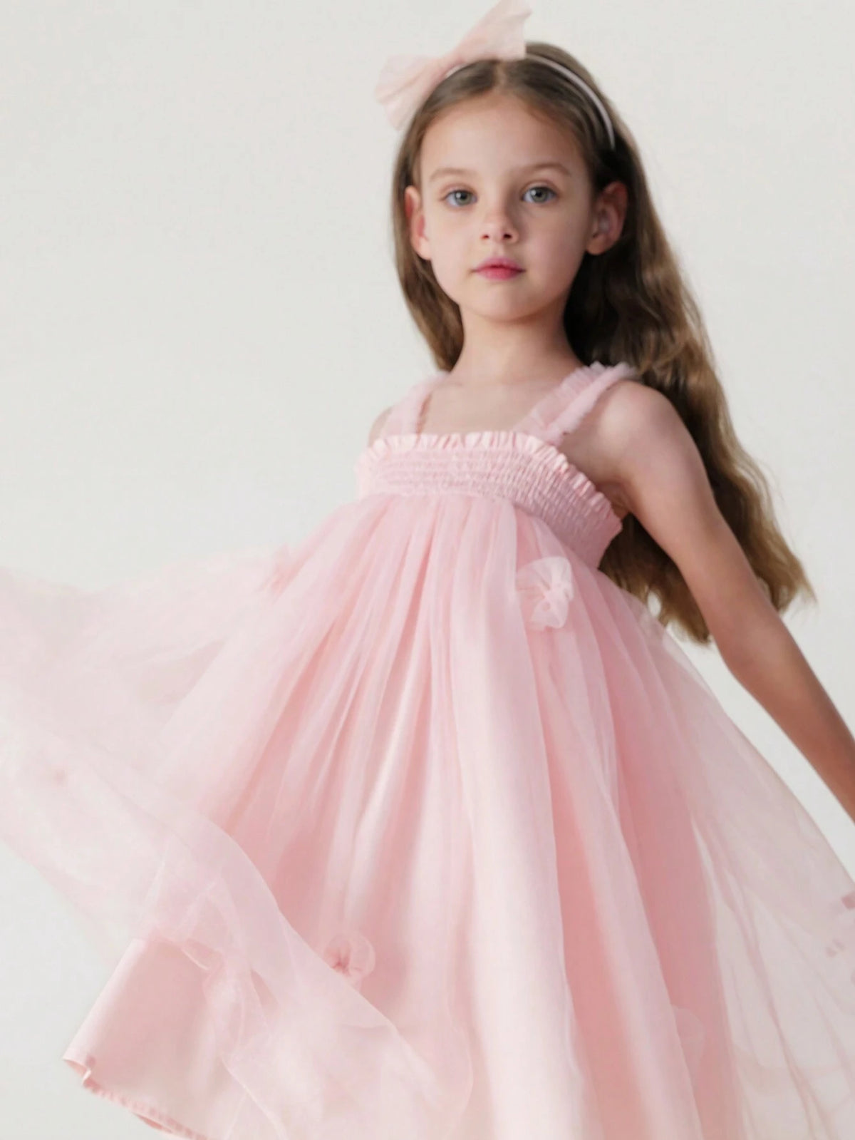 Young Girls' Sweet & 3D Flower Mesh Strap Princess Dress, Summer