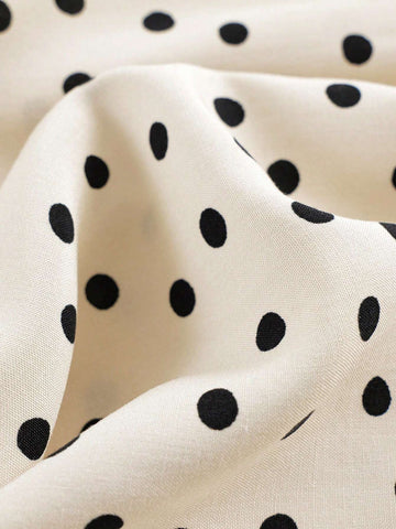 Young Girl's Sweet & Amusing Polka Dot Dress With Bow & Lace Neckline, Long Sleeve, Spring