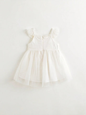 Young Girls' Sweet & Cute Mesh Patchwork Sleeveless Dress, Summer