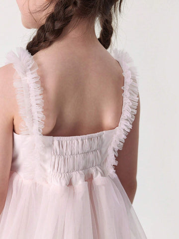 Young Girls Sweet & Lovely Bowknot Sleeveless Mesh Tutu Dress, Summer
