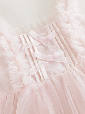 Young Girls Sweet & Lovely Bowknot Sleeveless Mesh Tutu Dress, Summer