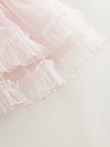 Young Girls Sweet & Lovely Bowknot Sleeveless Mesh Tutu Dress, Summer