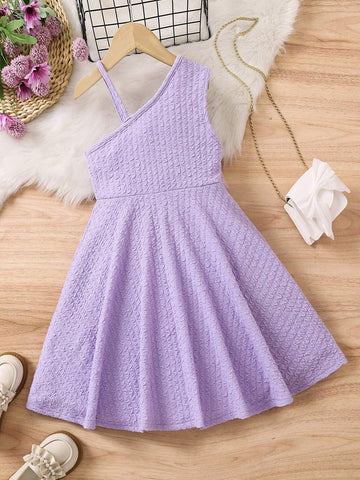 Young Girl's Sweet & Lovely Casual & Vacation & Simple & Comfortable Dress With 3d Floral Detail, Sleeveless & One Shoulder