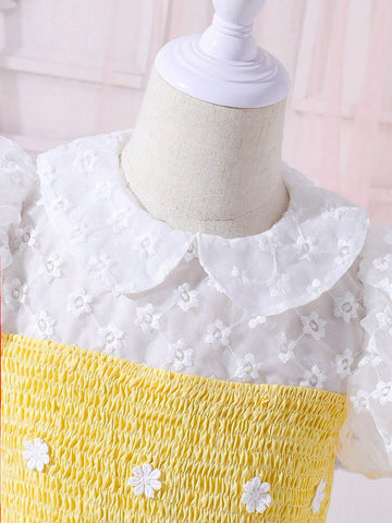 Young Girls' Sweet & Lovely Doll Collar Short Puff Sleeve Casual Holiday Simple & Comfortable Dress