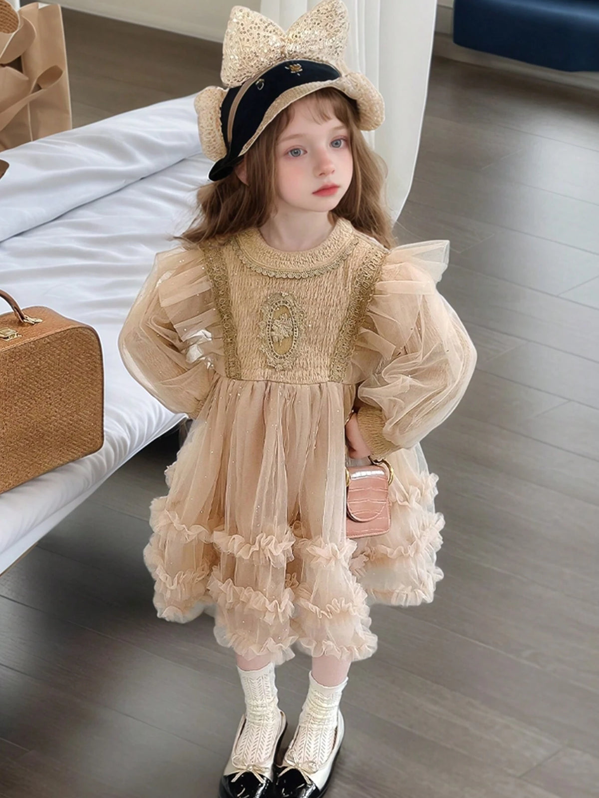 Young Girls Thickened Dress, Sequin & Mesh Princess Dress, Fashion For Autumn & Winter