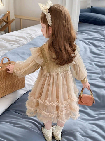 Young Girls Thickened Dress, Sequin & Mesh Princess Dress, Fashion For Autumn & Winter