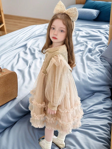 Young Girls Thickened Dress, Sequin & Mesh Princess Dress, Fashion For Autumn & Winter