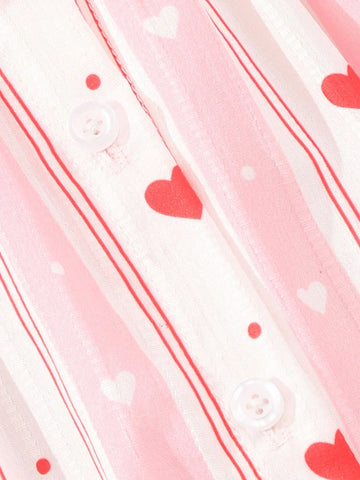 Young Girls' Turn-Down Collar Shirt And Skirt Set, Casual & Lovely Outfit For Spring And Summer Picnics