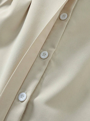 Young Girl's Turn Down Collar Casual Short Sleeve Dress, Suitable For Vacation, Travel And Back-To-School In Summer