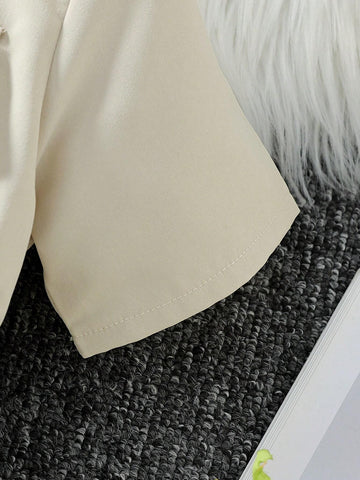 Young Girl's Turn Down Collar Casual Short Sleeve Dress, Suitable For Vacation, Travel And Back-To-School In Summer