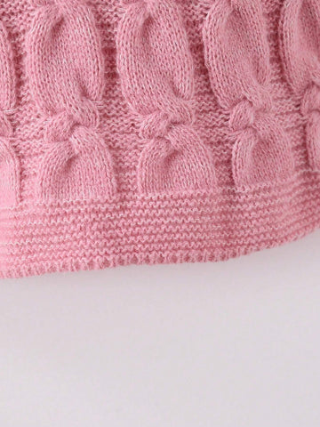 Young Girls Turtleneck Cable Rope Creative Knit Textured Oversized Drop Shoulder Shawl Collar Sleeveless Cardigan Vest, Cute And Elegant, Soft And Comfortable, Suitable For Outings, Playtime, Picnics, Autumn/Winter