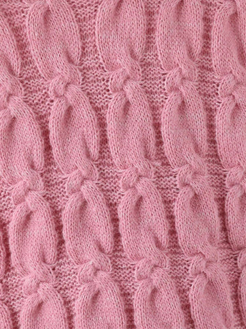 Young Girls Turtleneck Cable Rope Creative Knit Textured Oversized Drop Shoulder Shawl Collar Sleeveless Cardigan Vest, Cute And Elegant, Soft And Comfortable, Suitable For Outings, Playtime, Picnics, Autumn/Winter