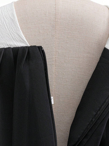 Young Girls' Two-Tone Satin & Tulle Big Bow Decor Party Dress, Suitable For Family Gatherings, Celebrations And Picnics