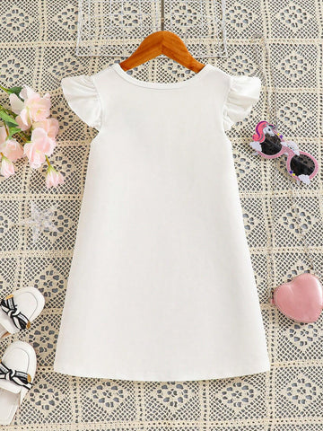 Young Girls Unicorn & Letter Graphic Ruffle Trim Dress