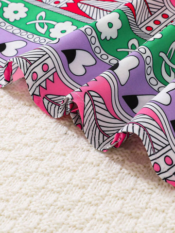 Young Girl's Vacation Casual Print Patchwork Spaghetti Strap Midi Dress Two Piece Set